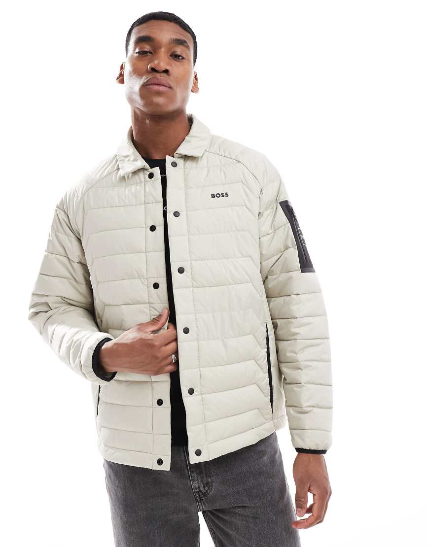 BOSS Green - Wattierte Trucker-Jacke in Beige-Neutral von BOSS Green