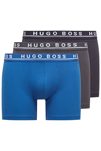 BOSS Herren Boxer Brief 3P CO/EL Dreier-Pack eng anliegende Boxershorts aus Stretch-Baumwolle Hellblau S von BOSS