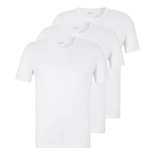 BOSS Hugo Herren T-Shirt Shirt SS RN 3P BM 10111875 02, 3er Pack, Einfarbig, Gr. Small, Weiß (White 100) von BOSS