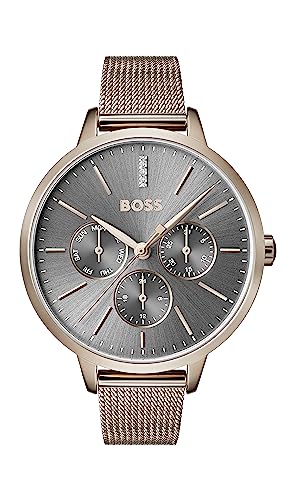 BOSS Multi Zifferblatt Quarz Uhr für Damen Kollektion Symphony mit Rotgoldfarbenes Edelstahl-Mesh-Gliederarmband - 1502424 von BOSS