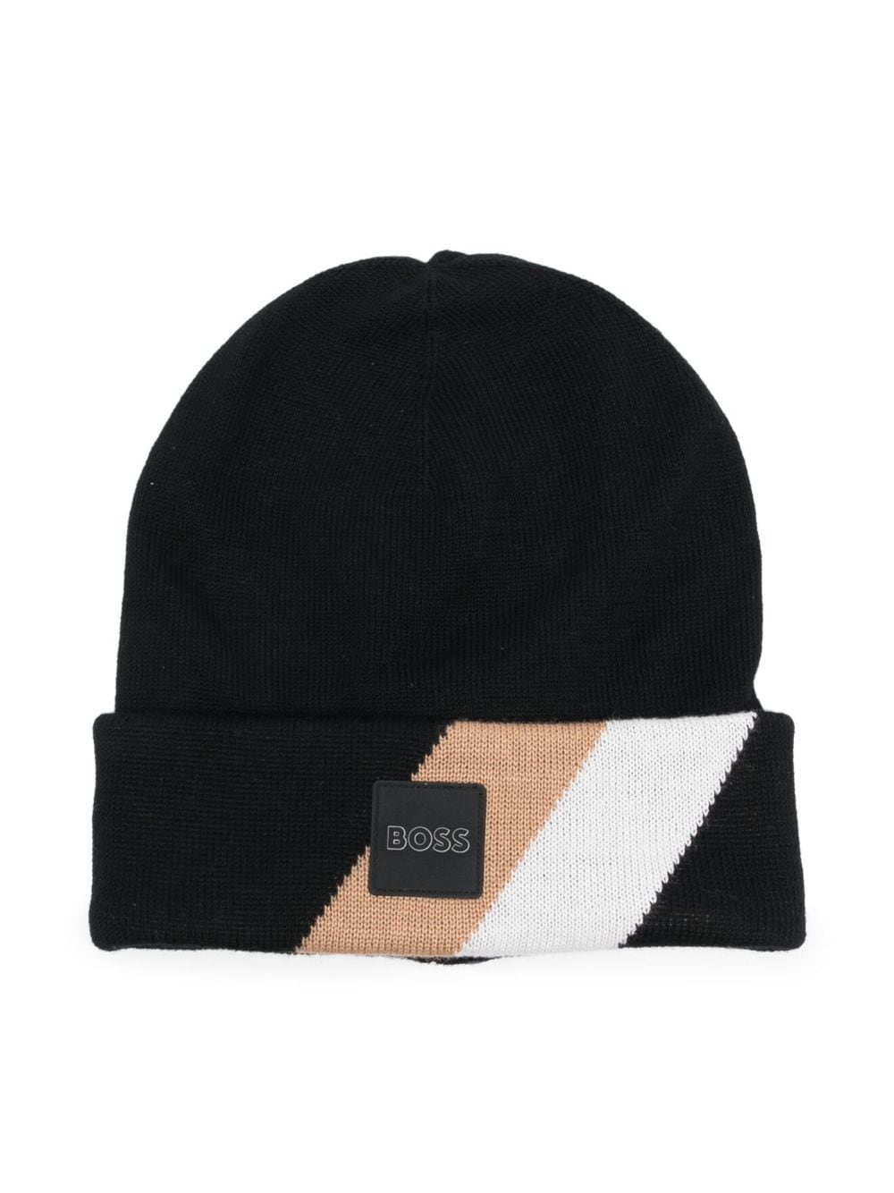 BOSS Kidswear Gestreifte Beanie mit Logo-Patch - Schwarz von BOSS Kidswear