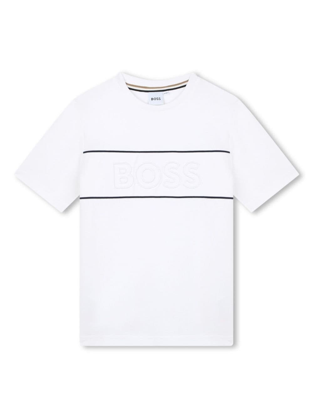 BOSS Kidswear Logo-T-Shirt mit Streifendetail - Weiß von BOSS Kidswear