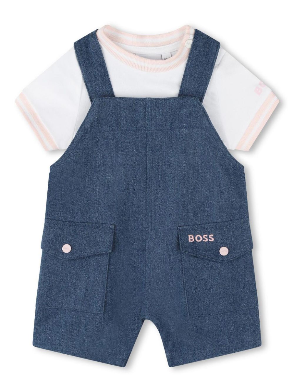 BOSS Kidswear Zweiteiliges Latzhosen-Set mit Logo-Stickerei - Blau von BOSS Kidswear