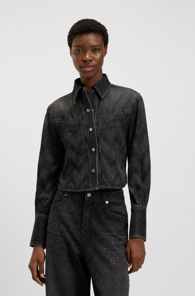 BOSS ORANGE Hemdbluse SHIRT LS 1.0 Premium Damenmode in verkürzter Länge, mit Lasertextur von BOSS ORANGE