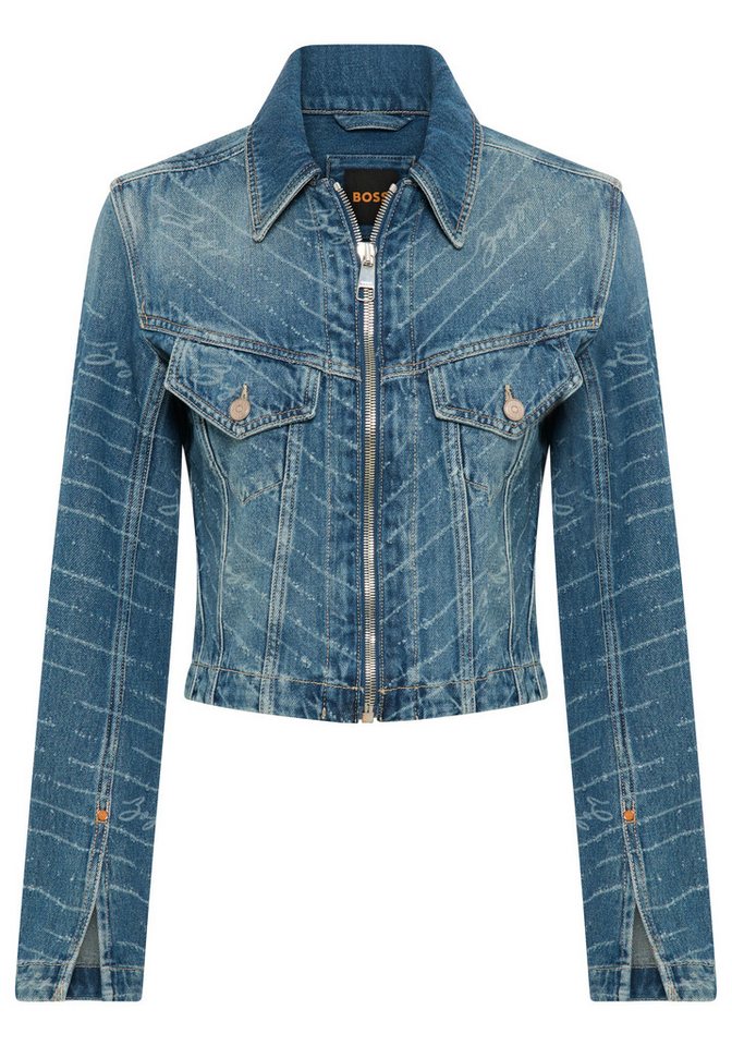 BOSS ORANGE Jeansjacke DENIM ZIP TRACK JACKET Premium Damenmode Slim Fit, All-Over Laserprint von BOSS ORANGE
