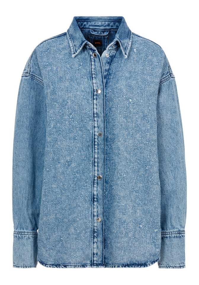 BOSS ORANGE Klassische Bluse DENIM SHIRT HF Premium Damenmode mit Blusenkragen und All Over Straß & Glitzereffekt von BOSS ORANGE