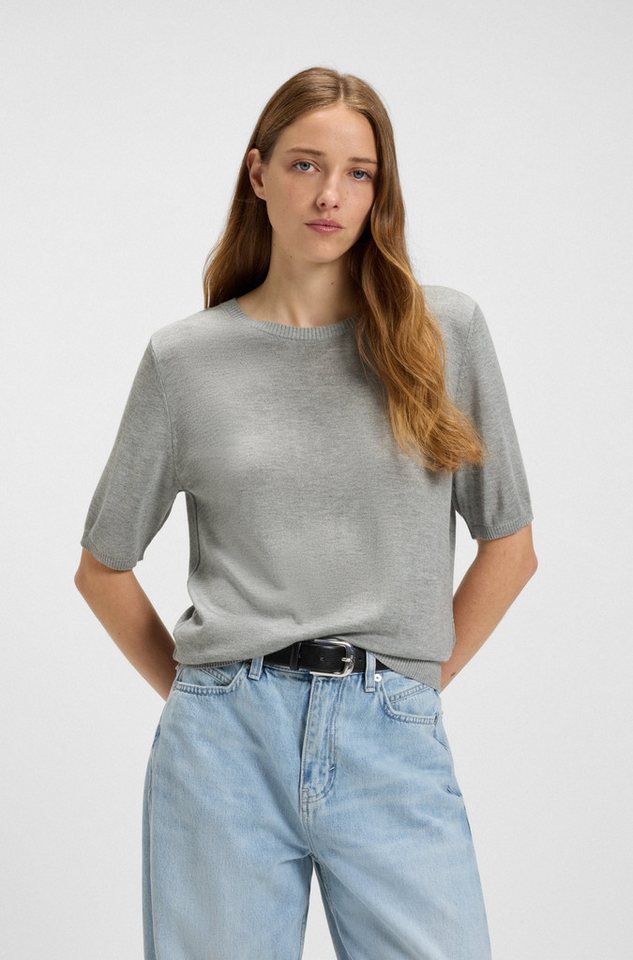 BOSS ORANGE Kurzarmpullover Fiaffusa Premium Damenmode mit dezentem Ajourstrickmuster hinten von BOSS ORANGE