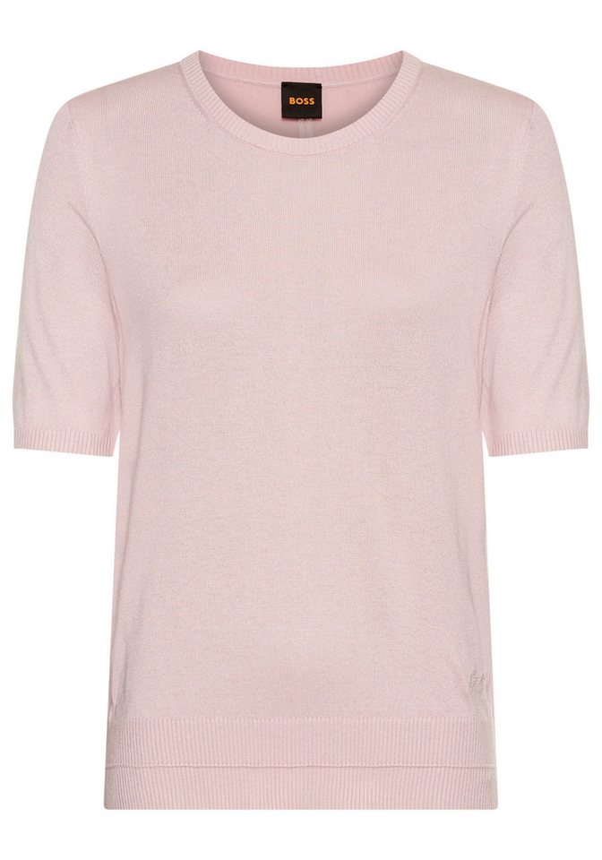 BOSS ORANGE Kurzarmpullover Fiaffusa Premium Damenmode mit dezentem Ajourstrickmuster hinten von BOSS ORANGE