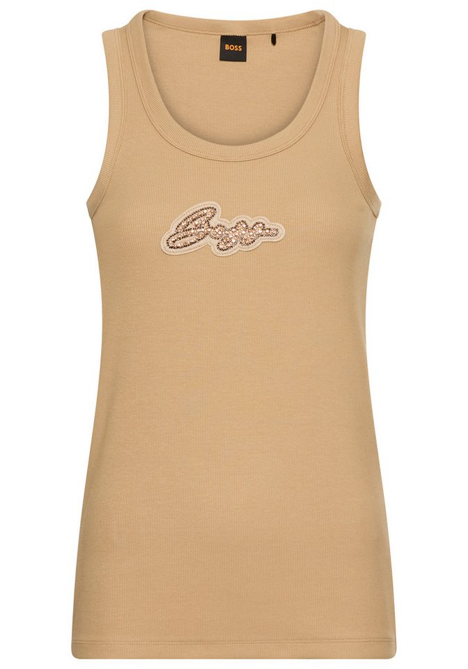 BOSS ORANGE Ripptanktop Ematite Stonebadge Premium Damenmode mit aufgesticktem Logo, glitzernd von BOSS ORANGE