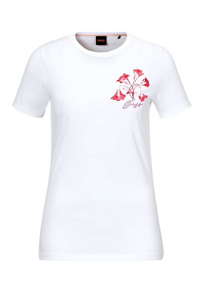 BOSS ORANGE T-Shirt Elogo Print Premium Damenmode mit glitzerndem Logoschriftzug von BOSS ORANGE