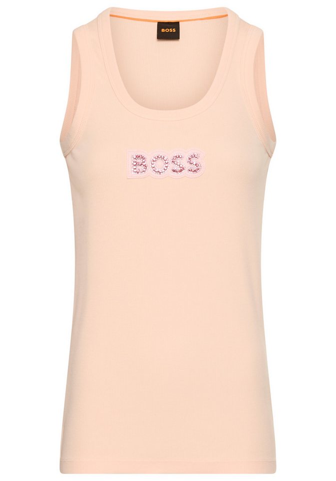 BOSS ORANGE T-Shirt Ematite Stonebadg Premium Damenmode mit glitzerndem Logo-Badge von BOSS ORANGE