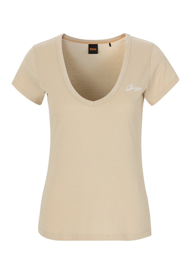 BOSS ORANGE V-Shirt Eslane Premium Damenmode mit Logoschriftzug von BOSS ORANGE