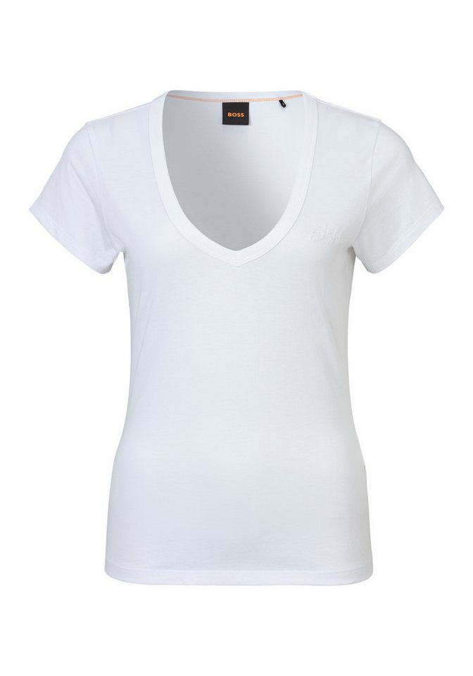 BOSS ORANGE V-Shirt Eslane Premium Damenmode mit Logoschriftzug von BOSS ORANGE