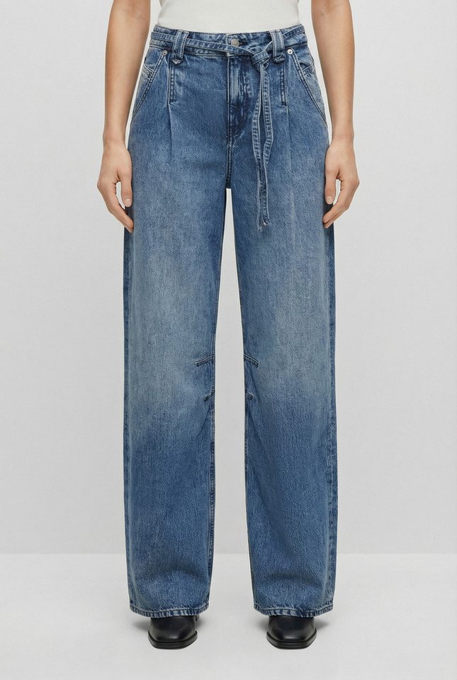 BOSS ORANGE Weite Jeans PLEATED BARREL 1.0 Premium Damenmode (2-tlg) mit Bindegürtel, High Waist von BOSS ORANGE