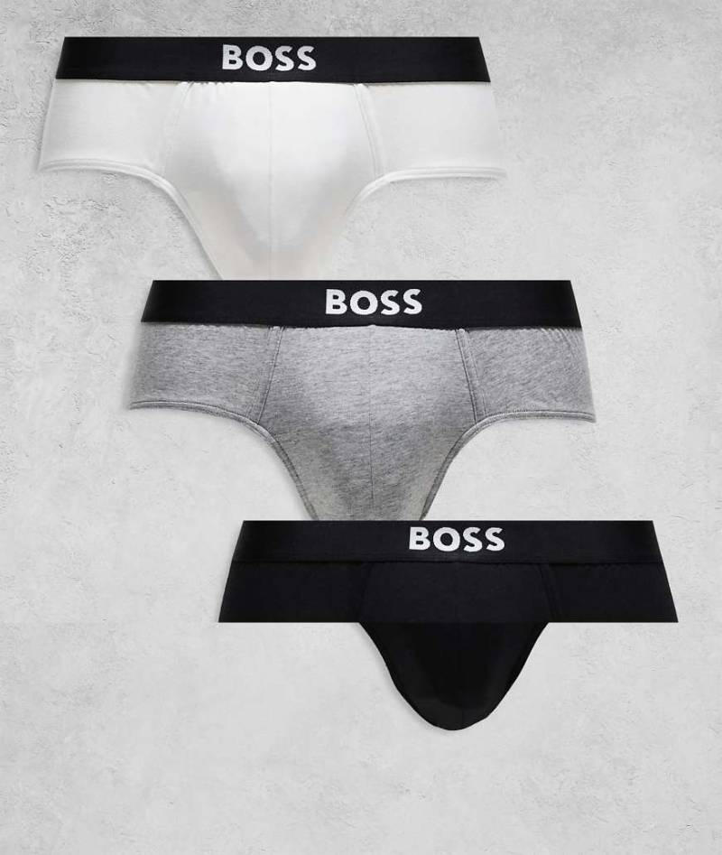 BOSS Bodywear - 3er-Pack Hipster-Slips in Schwarz, Weiß und Grau mit Markenlogo vorne von BOSS Orange