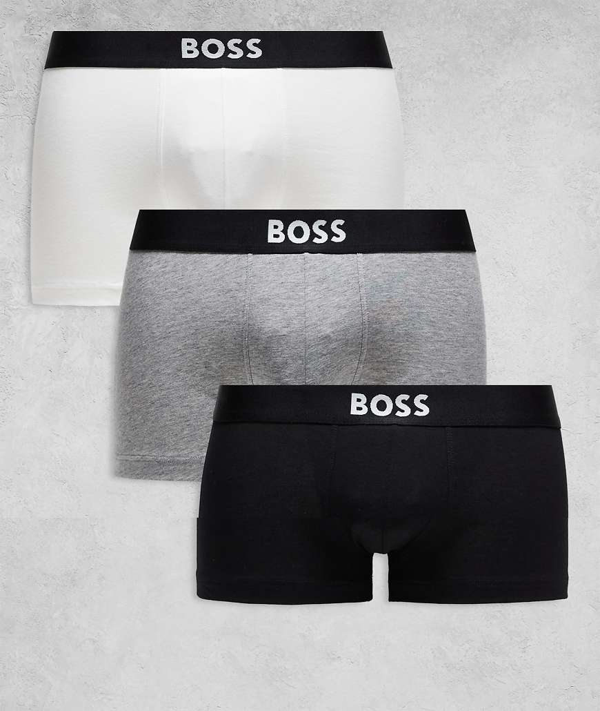 BOSS Bodywear - 3er-Pack Unterhosen in Schwarz, Weiß und Grau mit Markenlogo vorne von BOSS Orange