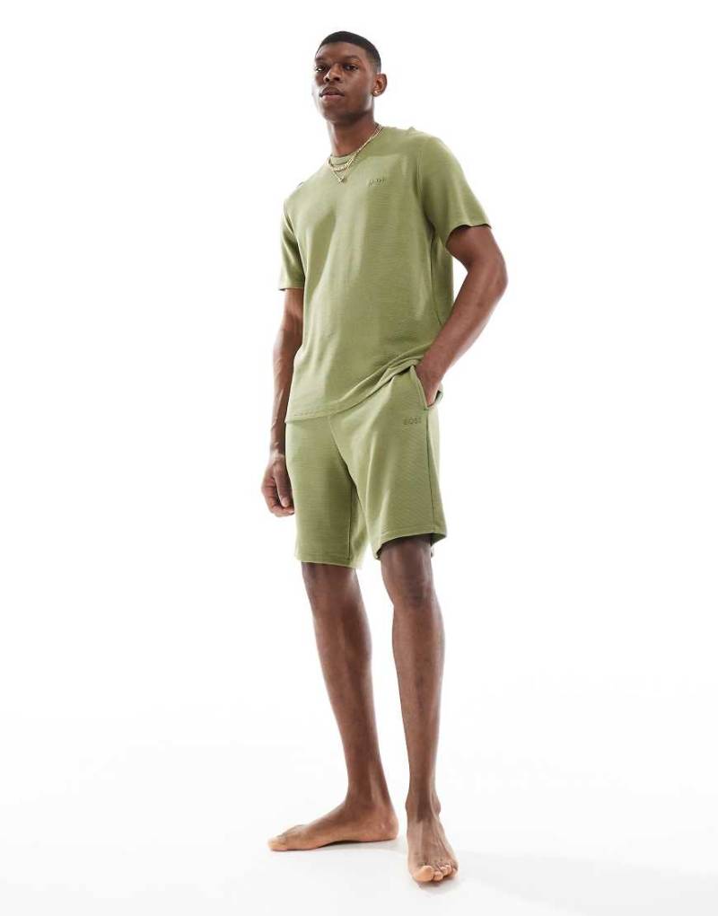 BOSS Bodywear - Gerippte T-Shirt in Grün, Kombiteil von BOSS Orange