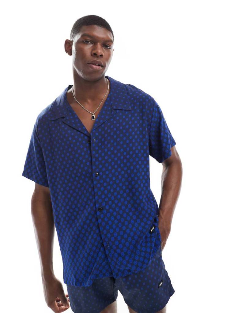 BOSS - Kurzärmliges Hemd in gemustertem Blau, Kombiteil von BOSS Orange