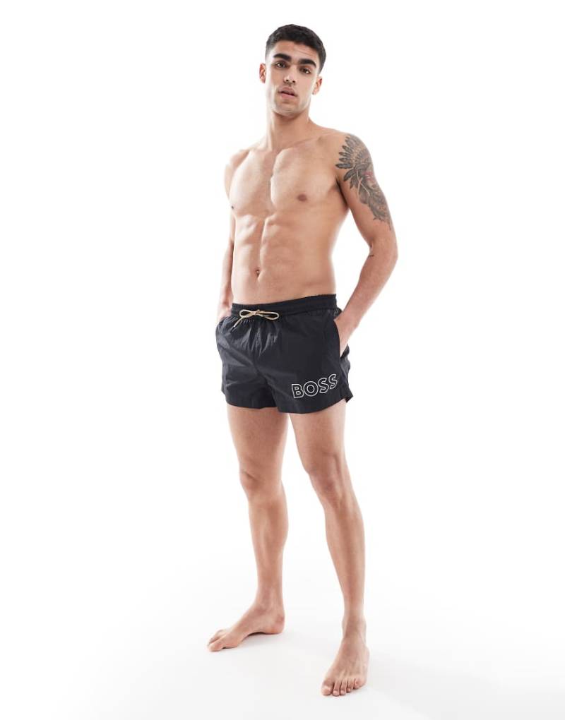 BOSS - Mooneye - Schwarze Badeshorts mit Logo von BOSS Orange