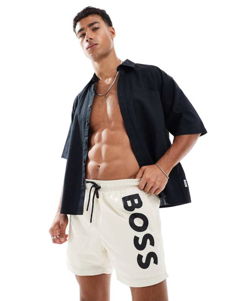 BOSS - Octopus - Badeshorts in Beige mit Logo-Neutral von BOSS Orange