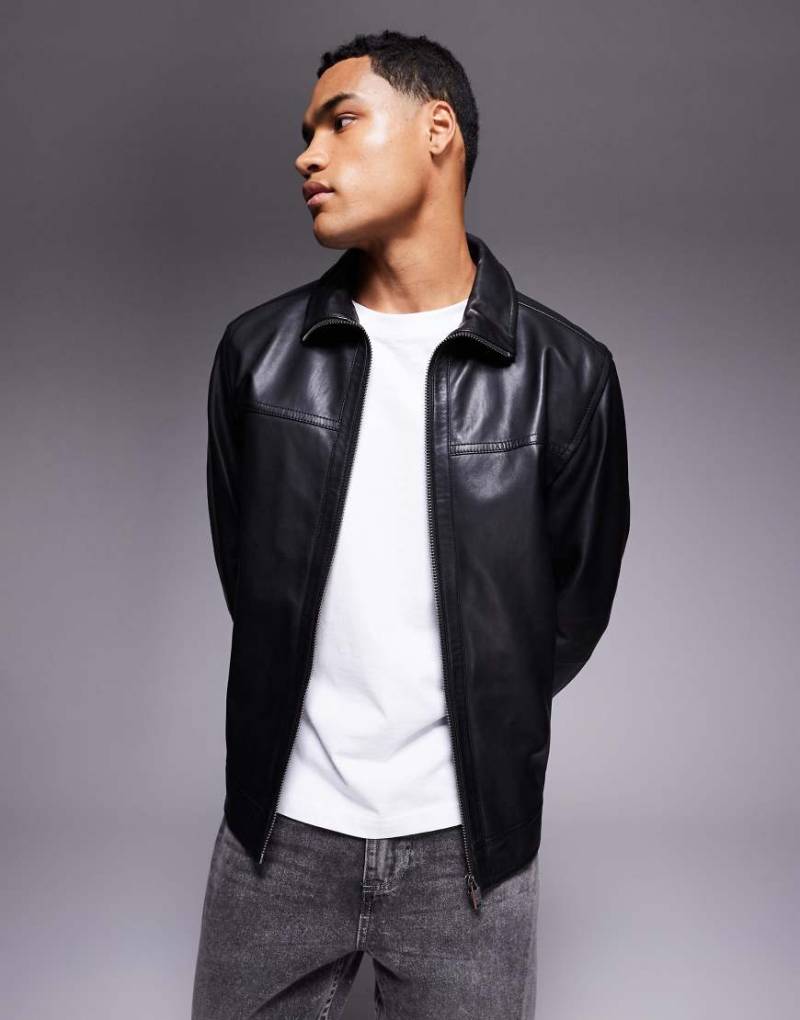 BOSS Orange - Jorest - Regular Fit Harrington-Jacke aus Leder in Schwarz von BOSS Orange