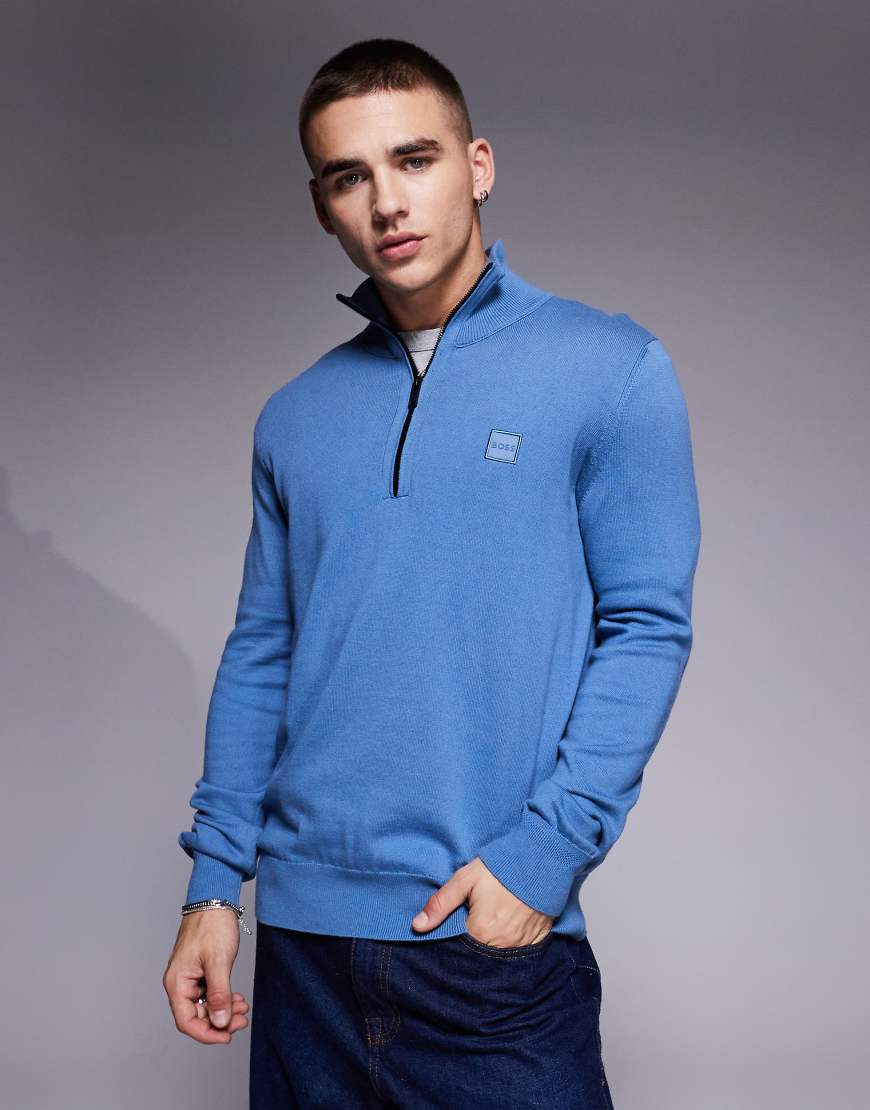 BOSS Orange - Kanobix - Strickpullover in Blau mit kurzem Reißverschluss von BOSS Orange