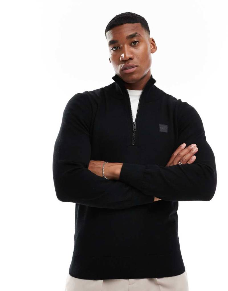 BOSS Orange - Kanobix - Strickpullover in Schwarz mit kurzem Reißverschluss von BOSS Orange