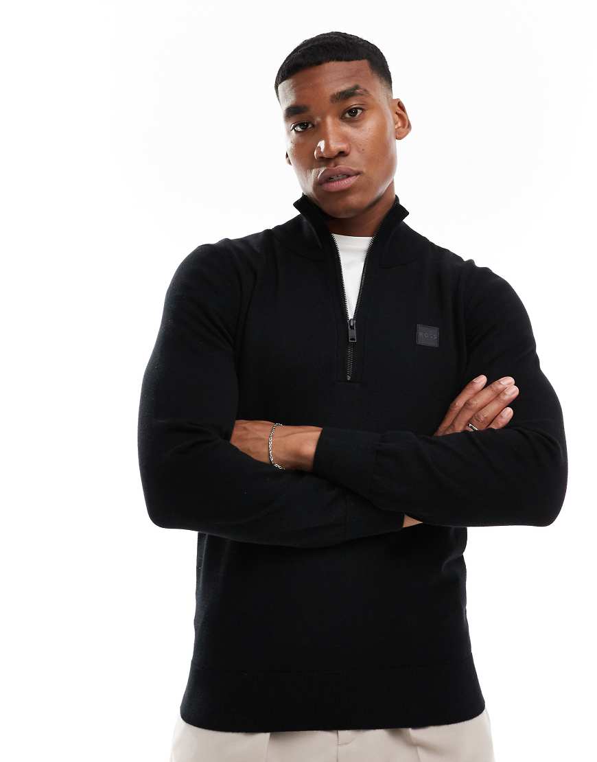 BOSS Orange - Kanobix - Strickpullover in Schwarz mit kurzem Reißverschluss von BOSS Orange