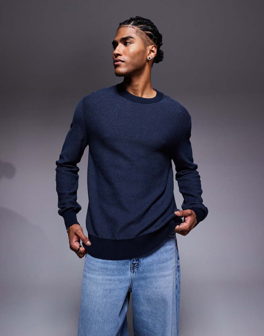 BOSS Orange - Klapok - Regular-Fit-Strickpullover in Marineblau mit Rundhalsausschnitt von BOSS Orange