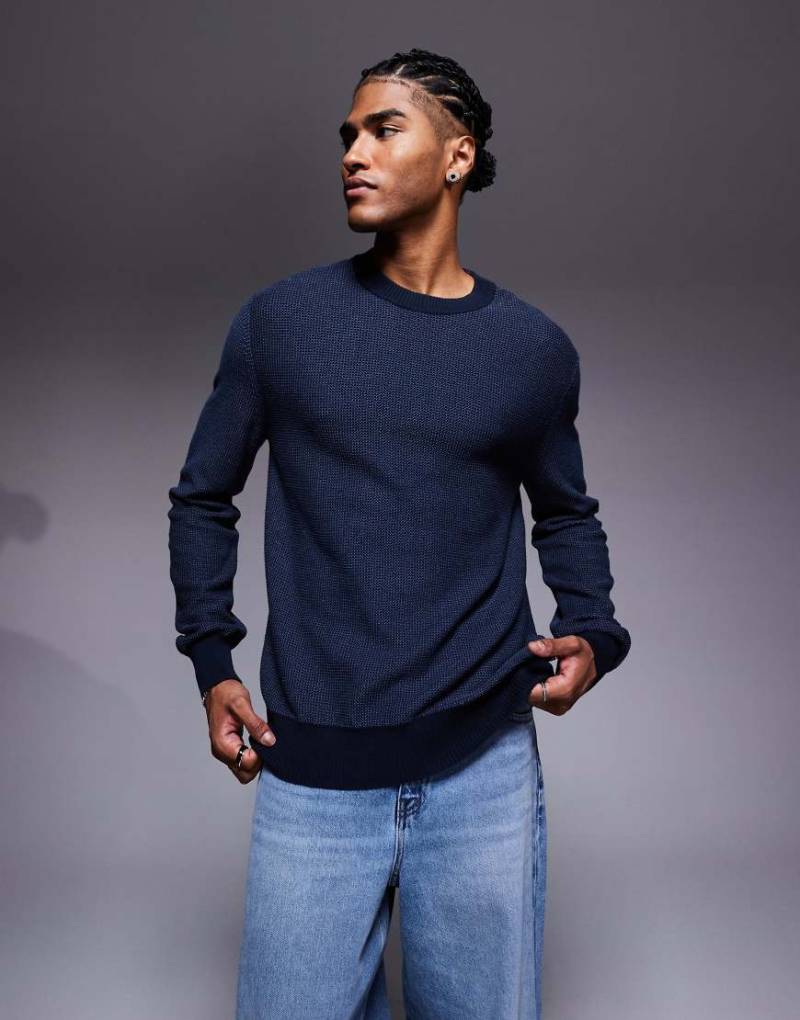 BOSS Orange - Klapok - Regular-Fit-Strickpullover in Marineblau mit Rundhalsausschnitt von BOSS Orange