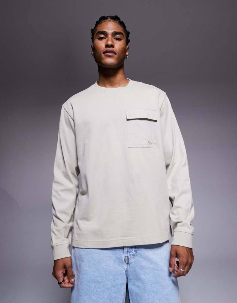 BOSS Orange - Langärmliges Relaxed Fit Shirt in Hellbeige mit aufgesetzter Brusttasche-Neutral von BOSS Orange