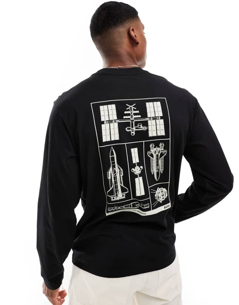 BOSS Orange - Langärmliges T-Shirt mit Relaxed Fit in Schwarz mit Rückenprint von BOSS Orange
