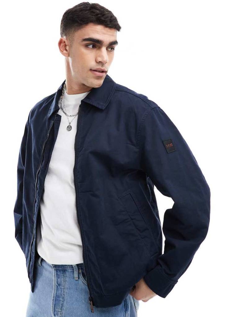 BOSS Orange - Ocrush-D - Relaxed Fit Harrington-Jacke in Marineblau aus Baumwolle mit Box-Logo auf dem Ärmel von BOSS Orange
