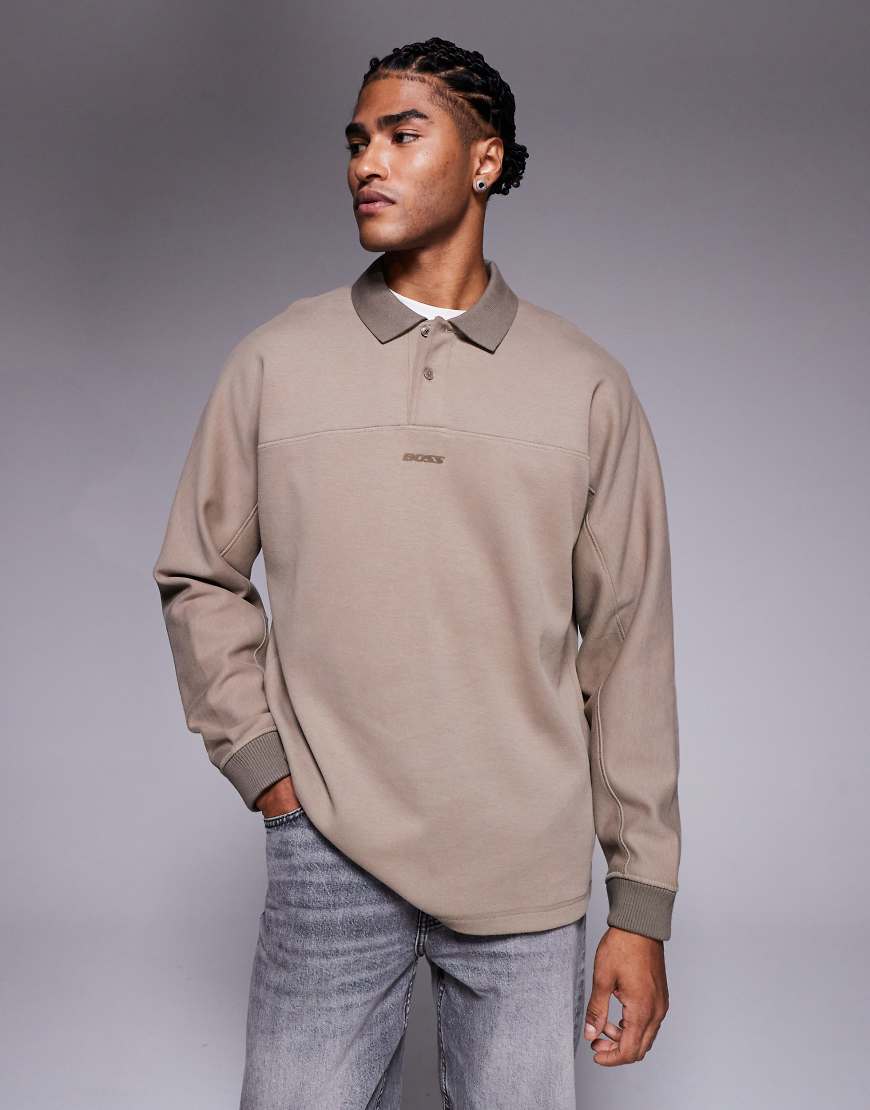 BOSS Orange - Relaxed-Fit-Polohemd aus schwerem Stoff in Dunkelbeige mit mittigem Logo-Neutral von BOSS Orange