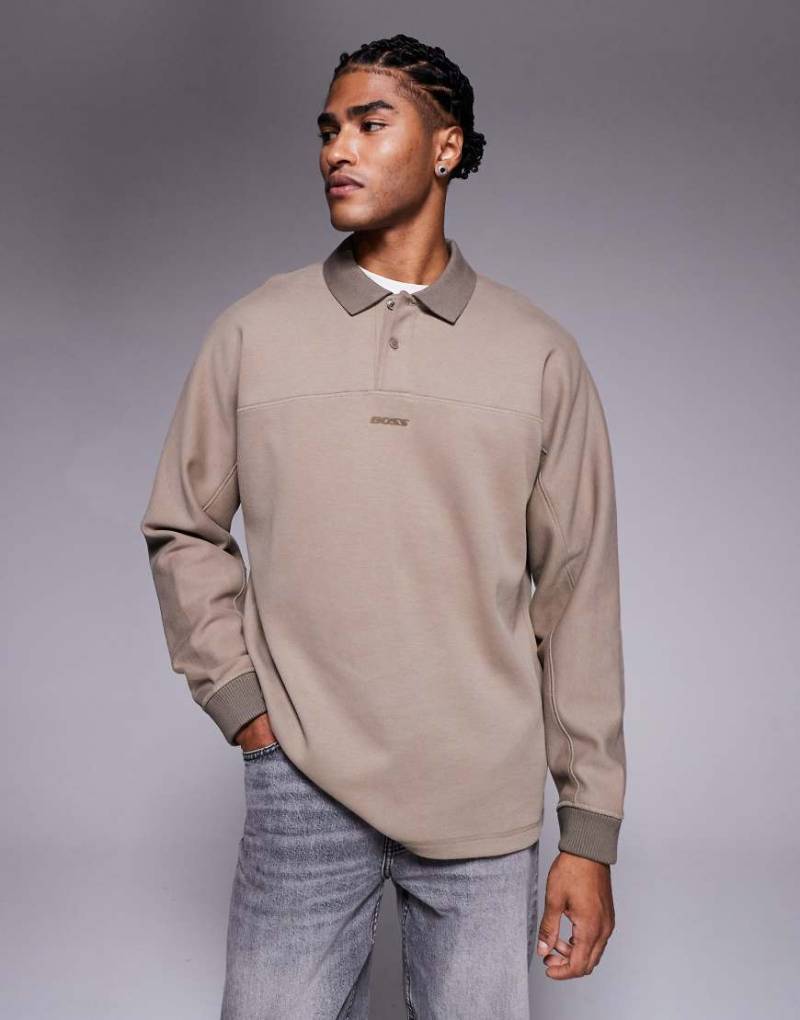 BOSS Orange - Relaxed-Fit-Polohemd aus schwerem Stoff in Dunkelbeige mit mittigem Logo-Neutral von BOSS Orange