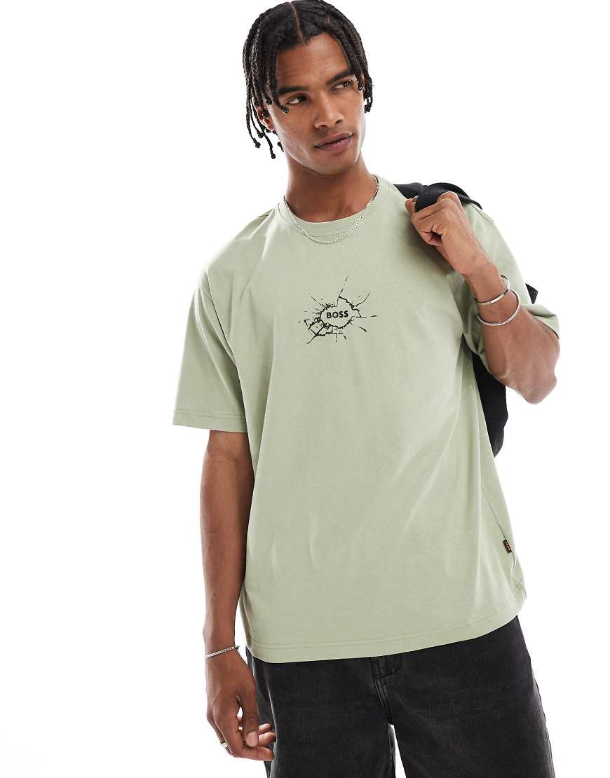 BOSS Orange - Relaxed-Fit-T-Shirt in Grün mit kleinem Logoprint auf der Brust von BOSS Orange