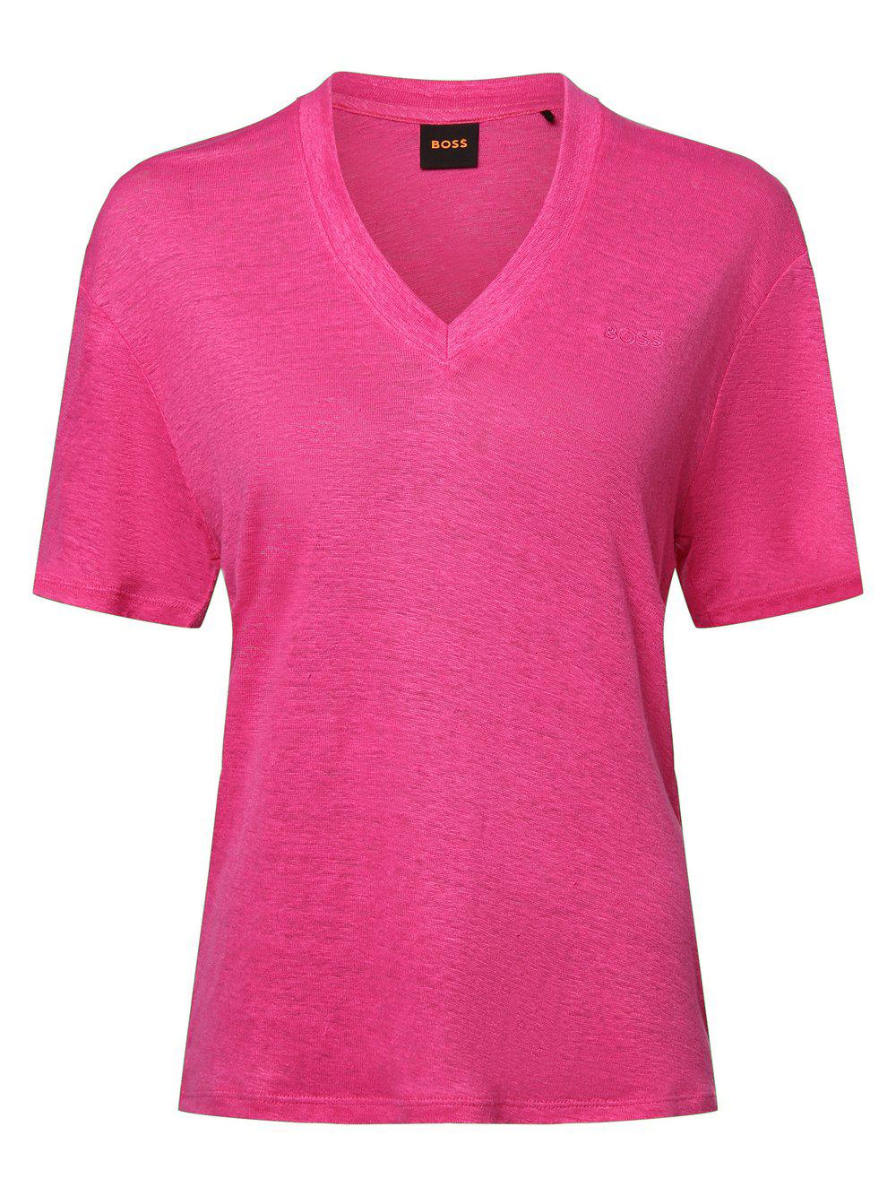 BOSS Orange T-Shirt aus Leinen-Mix Damen V-Ausschnitt, pink von BOSS Orange
