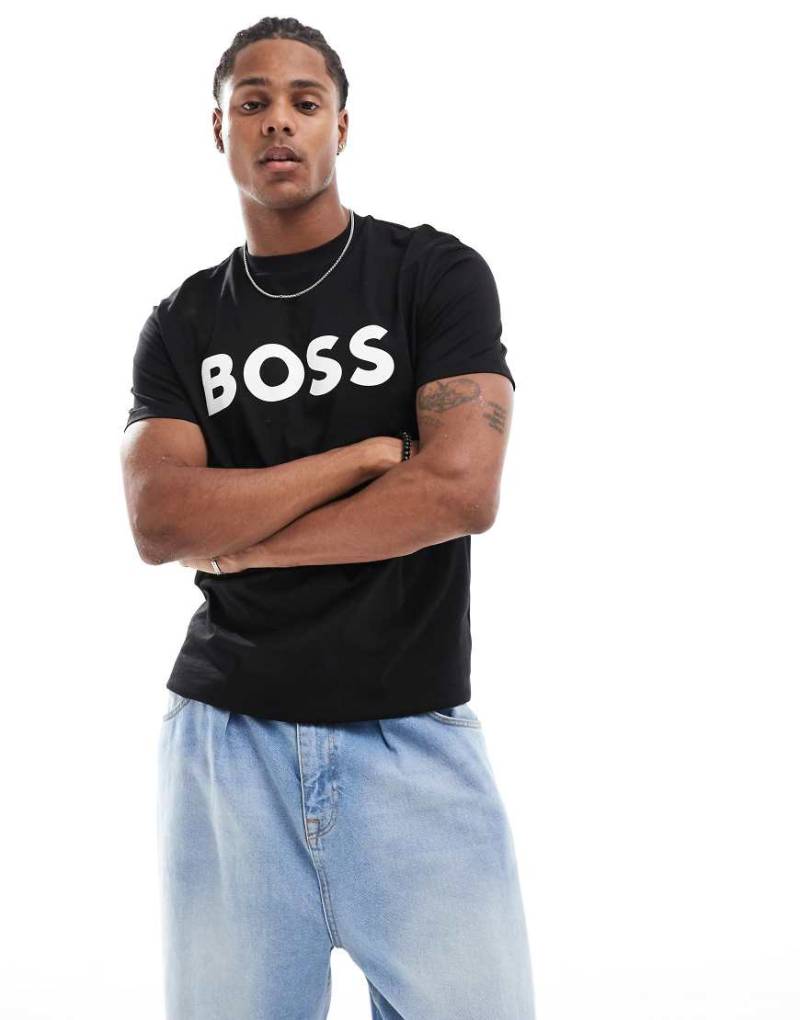 BOSS Orange - Thinking - T-Shirt in Schwarz mit weißem Logo von BOSS Orange