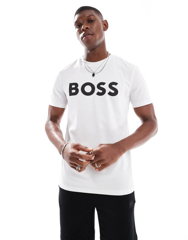 BOSS Orange - Thinking - T-Shirt in Weiß mit Logo-Print von BOSS Orange