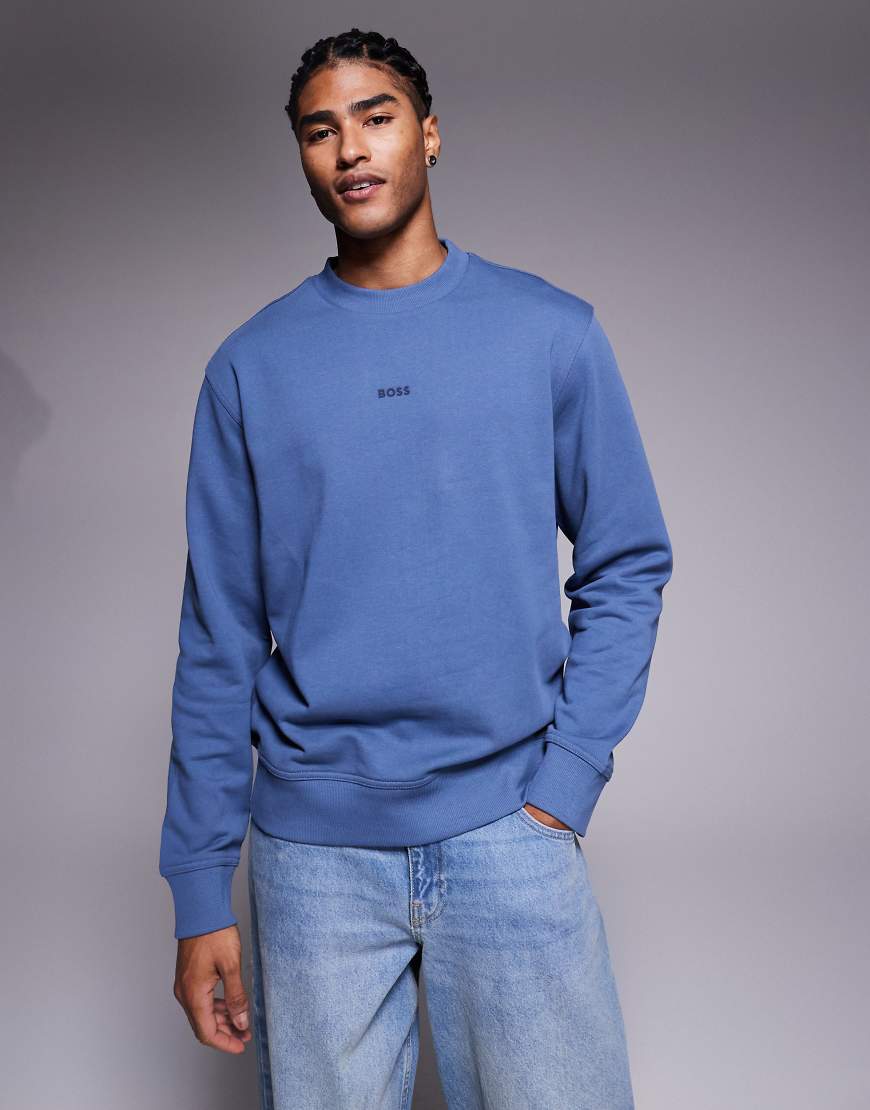 BOSS Orange - WeSmallcrew - Locker geschnittenes Sweatshirt in Marineblau mit mittigem Logo von BOSS Orange