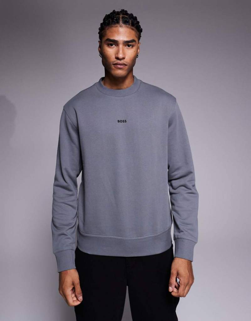 BOSS Orange - WeSmallcrew - Relaxed Fit Sweatshirt in Dunkelgrau mit mittigem Logo von BOSS Orange