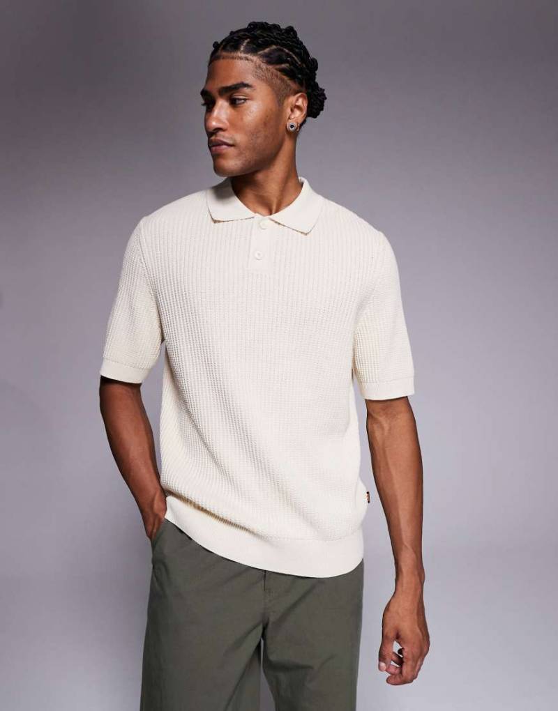 Boss Orange - Gestricktes Polohemd in Cremeweiß von BOSS Orange