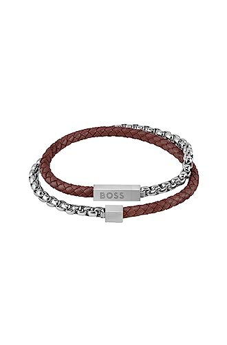 BOSS Jewelry Glieder- und Lederarmband für Herren Kollektion BLENDED Braun - 1580149S von BOSS