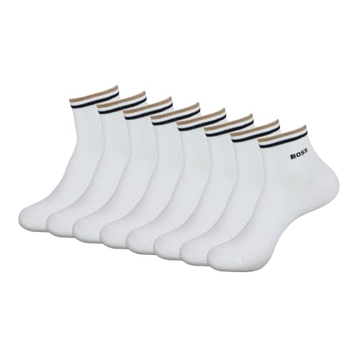 BOSS 4 Paar Herren kurze Socken Knöchelsocken Signaturstreifen SH Stripe CC, Farbe:Weiß, Größe:39-42, Artikel:-100 white von BOSS