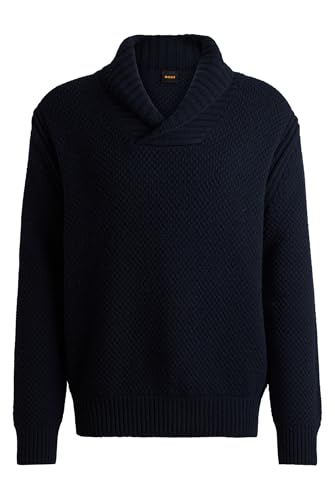 BOSS Herren Amadon Relaxed-Fit Pullover aus Woll-Mix mit Schalkragen Dunkelblau L von BOSS
