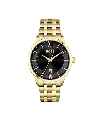 BOSS Analog Quarzuhr für Herren Kollektion ELITE mit Goldfarben Edelstahlarmband - 1513897 von BOSS
