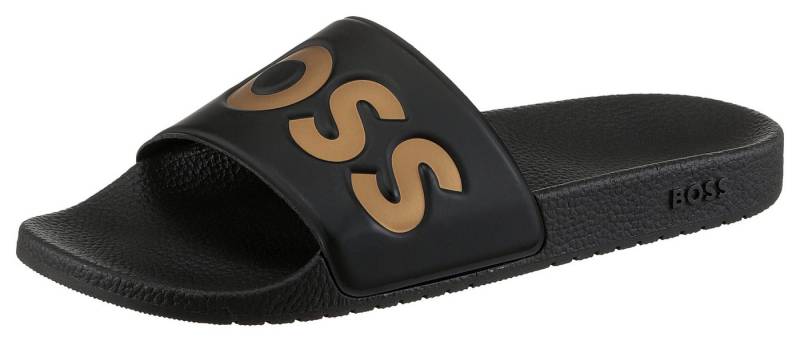 BOSS Aryeh Slid Badepantolette, Poolslides, Schlappen, Strandschuh, Sommerschuh mit Logoschriftzug von BOSS