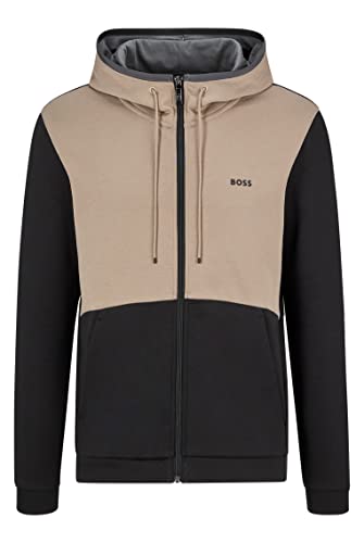 BOSS Herren Saggy 1 Kapuzenjacke aus Baumwoll-Mix mit Reißverschluss und eingesetzten Logo-Tapes Schwarz XXL von BOSS