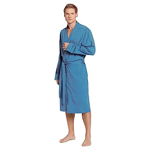 BOSS Bademantel Kimono aus weichem Baumwoll-Jersey, Medium Blue, S von BOSS