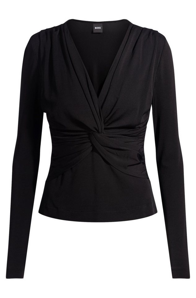 BOSS Blusentop Langarmshirt mit Twist-Front Eulori - Slim Fit von BOSS